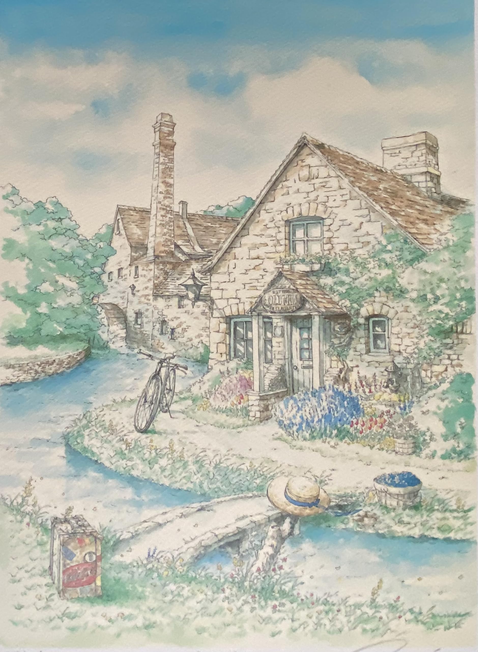 Amazon.co.jp: 内田新哉「OLD MILL」限定版リトグラフ, イギリス風景画